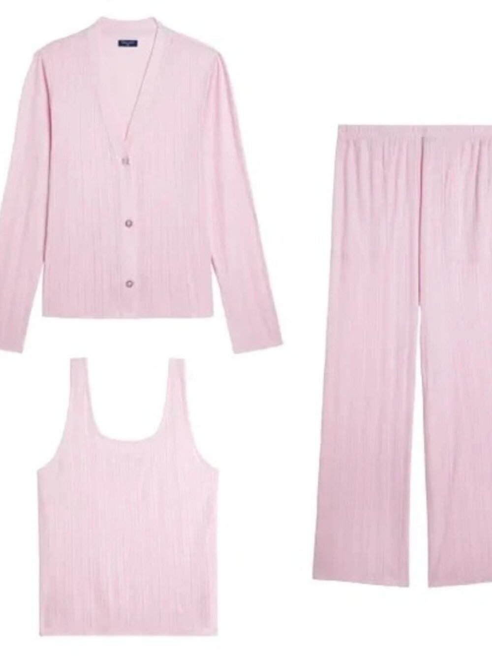 Splendid Women 3 Piece Comfy Cozy Lounge Set Pointelle Cardigan Tank Pant Pajama